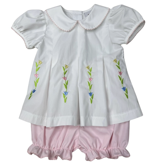 Delaney White Pleated Pastel Floral Bloomer Set