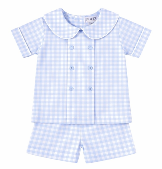 Ishtex Blue Gingham Short Set - Boys