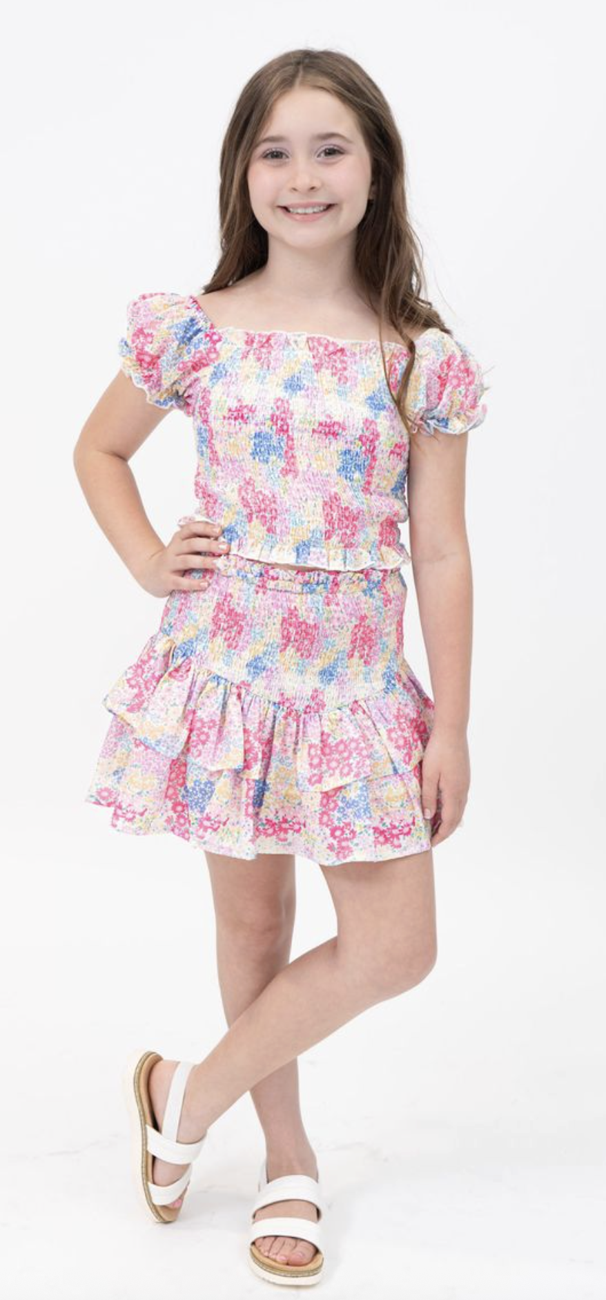 TweenStyle Blooming Ditzy Print Smocked Skirt Set
