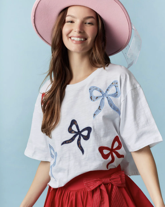 Peach Love Multi Bow Lace Laser Cut Cropped Tee
