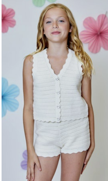 Design History Crocheted Short Set with Bows - Cream