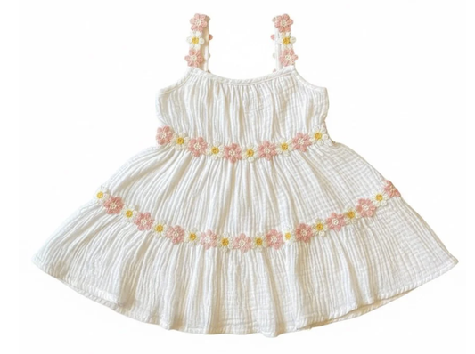 Design History  White Tiered Sundress w/Daisy Trim