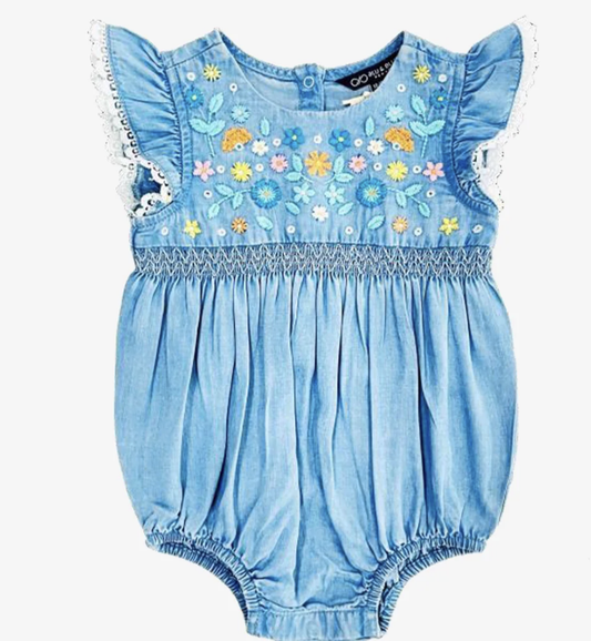 Blu & Blue Delia Embroidered Flower Onesie