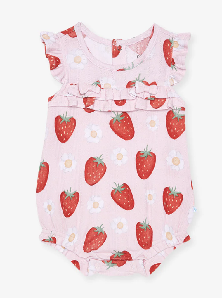 Posh Peanut Pointelle Ruffled Bubble Romper - Penny