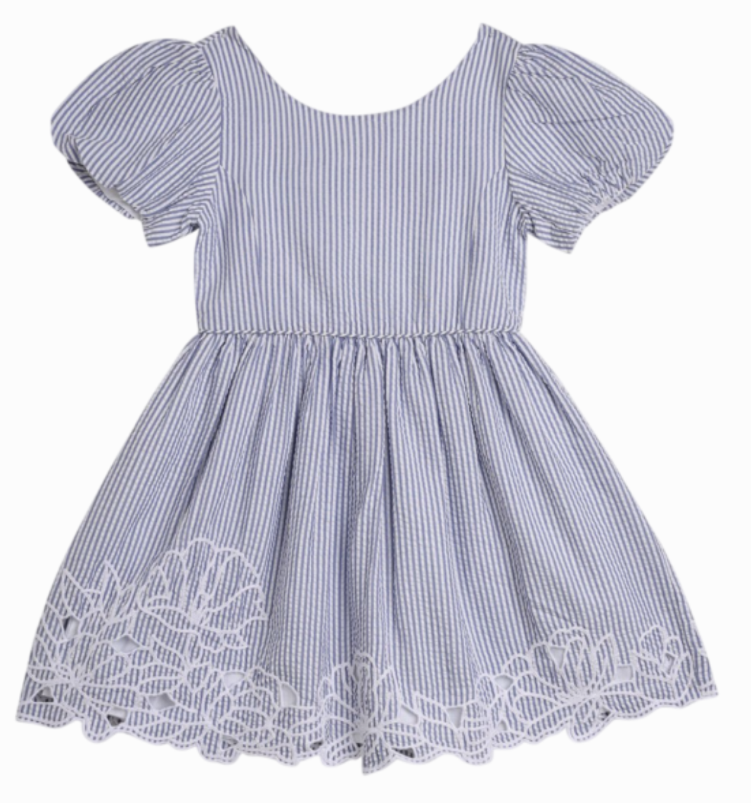 Pedal Seersucker Embroidered Dress