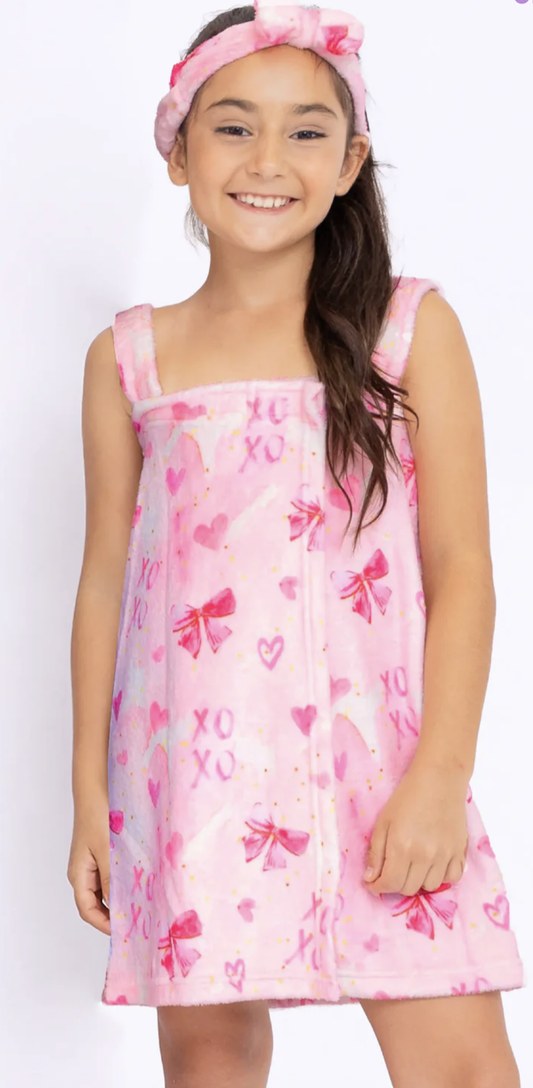 Preppy Goose Plush Bow Print Spa Wrap