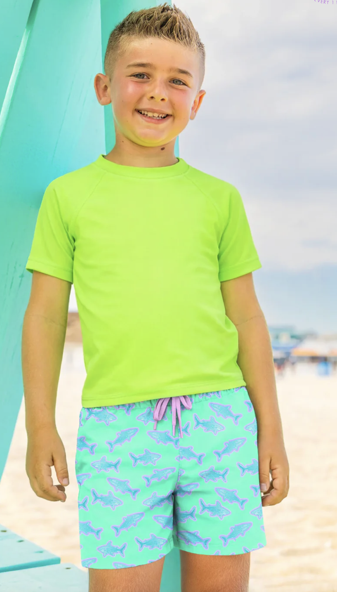 Limeapple Boys Neon Shark Print Board Shorts