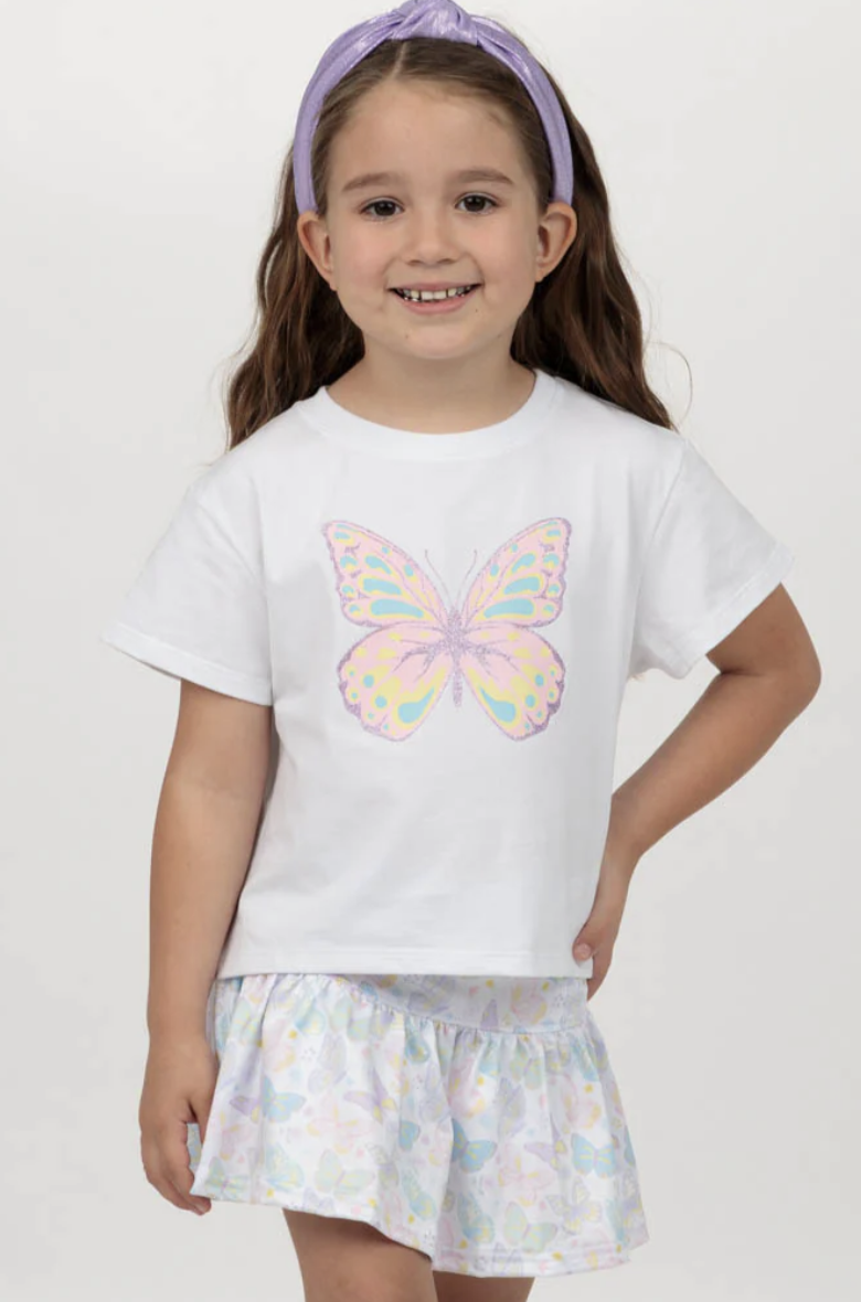 Azarhia Sequin Butterfly White Boxy Tee