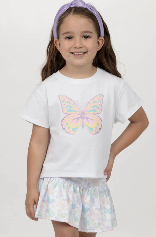 Azarhia Sequin Butterfly White Boxy Tee