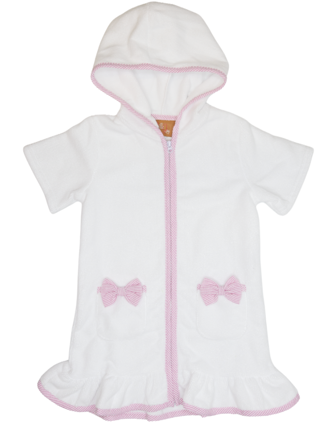 Millie Jay Terry Hooded Cover Up - Pink Seersucker
