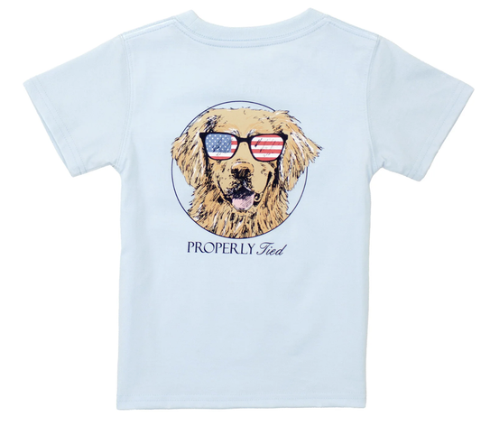 Properly Tied Boys Patriotic Dog SS Periwinkle Tee