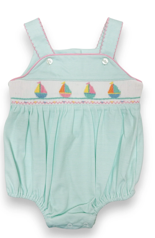 Petit Bebe Aqua Knit Stripe Sailboats  Sunbubble - Girls