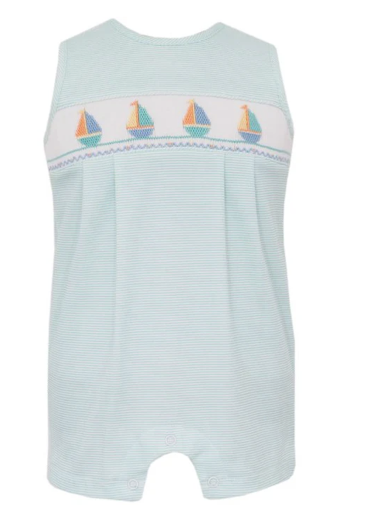 Petit Bebe Aqua Knit Sailboats Stripe Jon Jon
