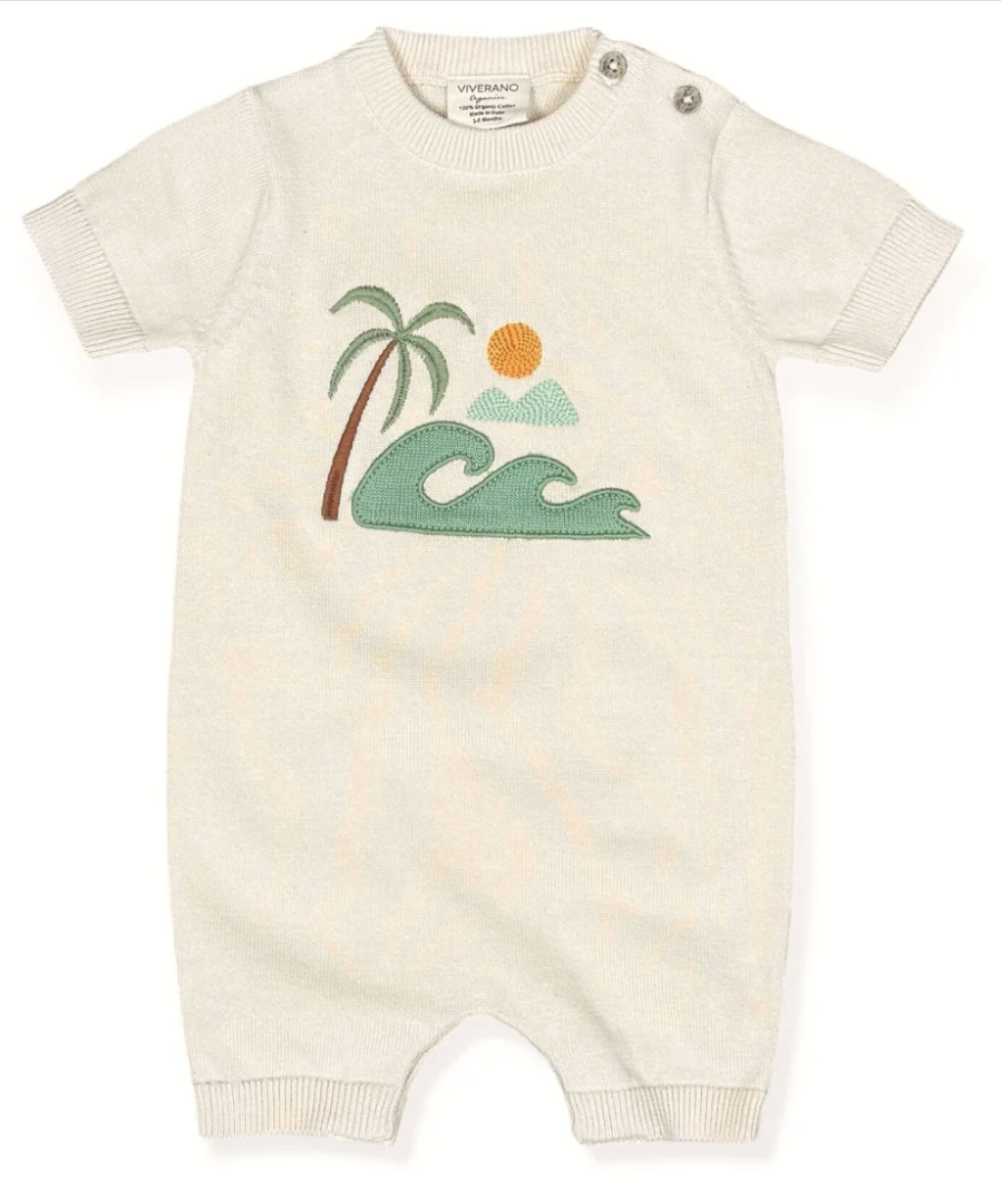Viverano Beach Embroidered Baby Knit Romper