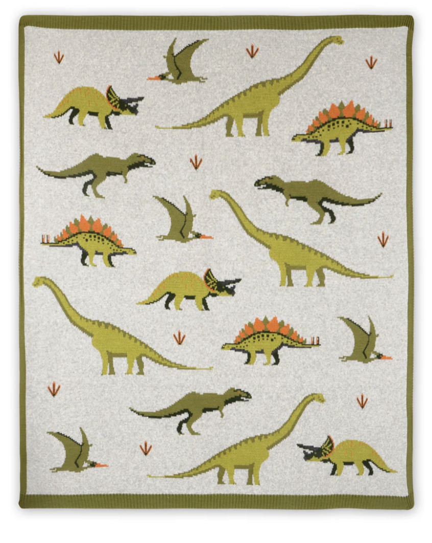 Viverano Green Dinosaur Jacquard Knit Blanket