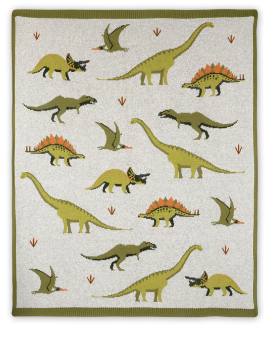 Viverano Green Dinosaur Jacquard Knit Blanket