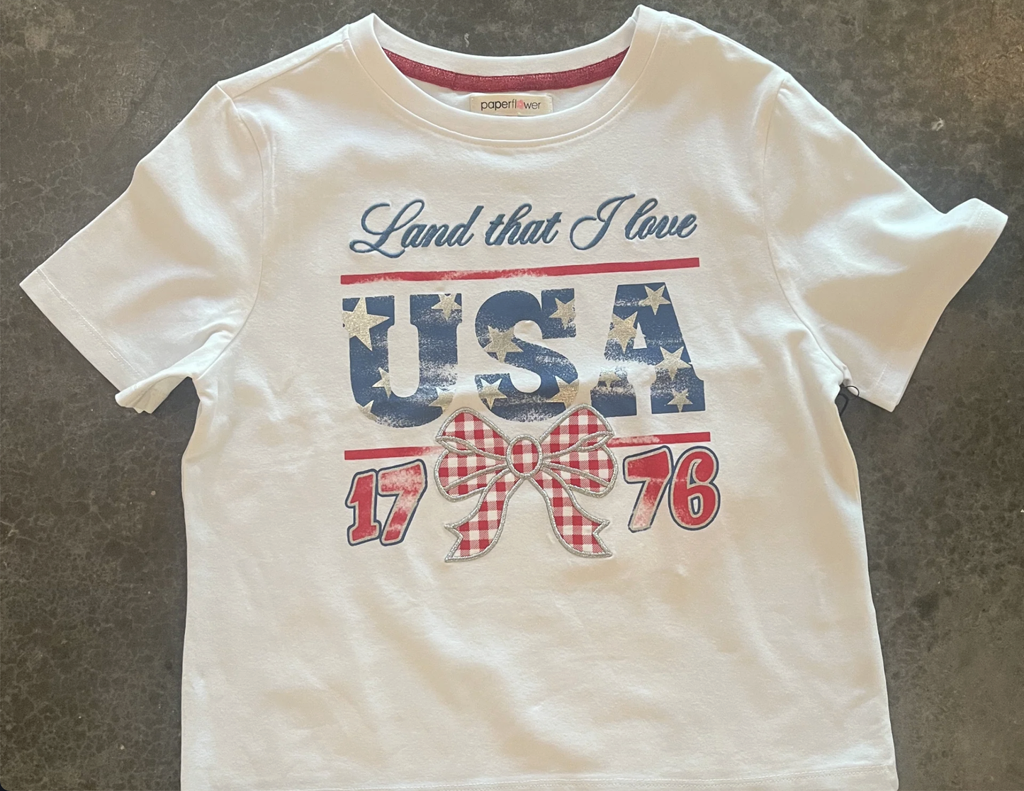 Paper Flower USA Gingham Bow Patch Graphic tee