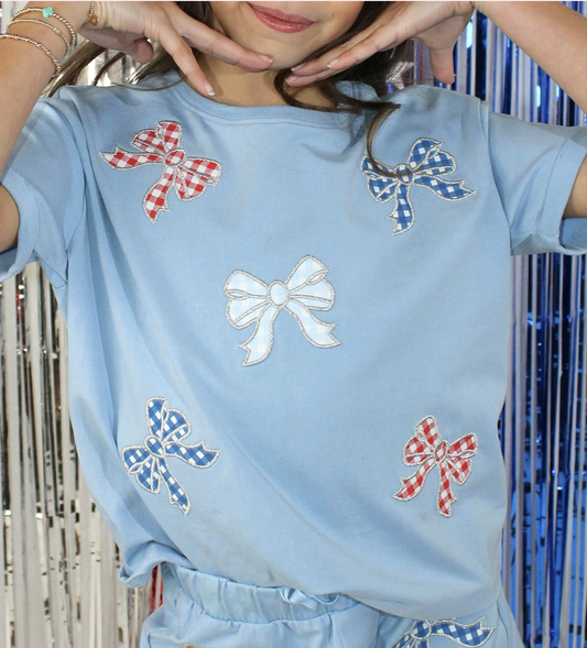 Paper Flower Gingham Bow Patch Tee