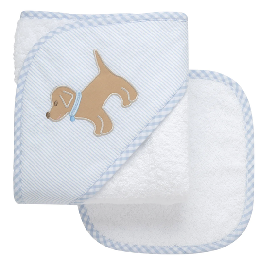 Paws-itively Adorable Hooded Towel & Washcloth Set/Blue