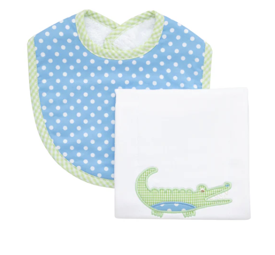 See ya Later Alligator  Bib & Burp Set - Blue