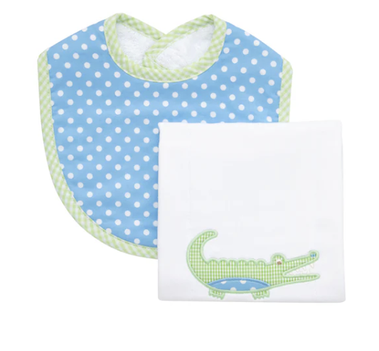 See ya Later Alligator  Bib & Burp Set - Blue