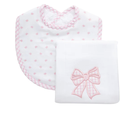 Pretty in Pink Bow Bib & Burp Set