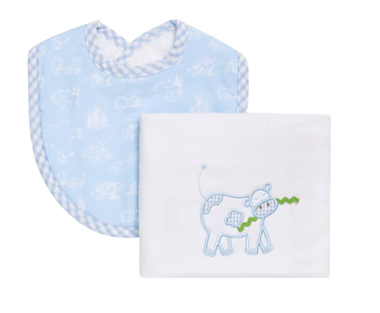Moo-velous Bib & Burp Set - Blue