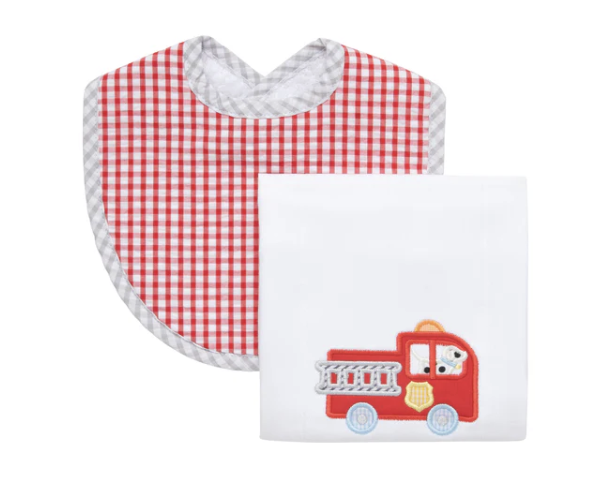 Rescue Squad Fire Truck Bib & Burp Set