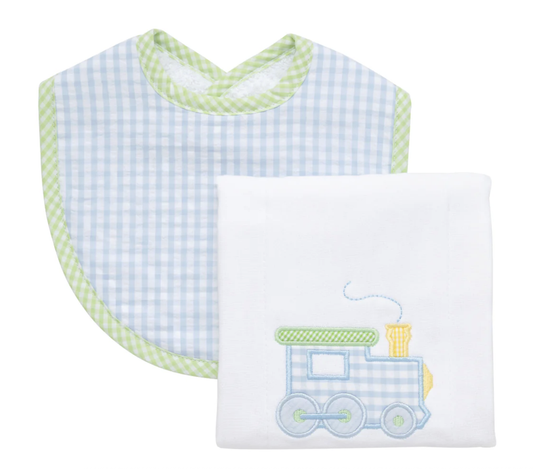 All Aboard Train Bib & Burp Set