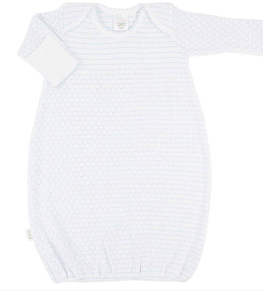 Paty Knit Pinstripe Overlap Shoulder Gown No Bow - Blue - NB
