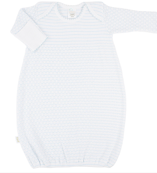 Paty Knit Pinstripe Overlap Shoulder Gown No Bow - Blue - NB