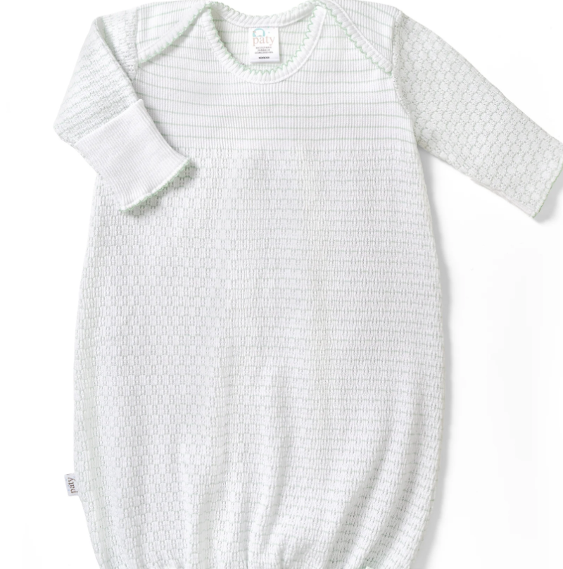 Paty Knit Pinstripe Overlap Shoulder Gown No Bow - Mint