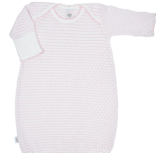 Paty Knit Pinstripe  Overlap Shoulder Gown No Bow - Pink- NB