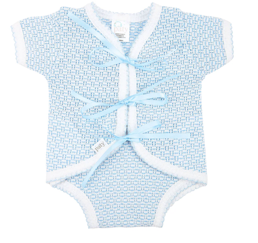 Paty Knit Solid Color Ribbon Tie Onesie - Blue