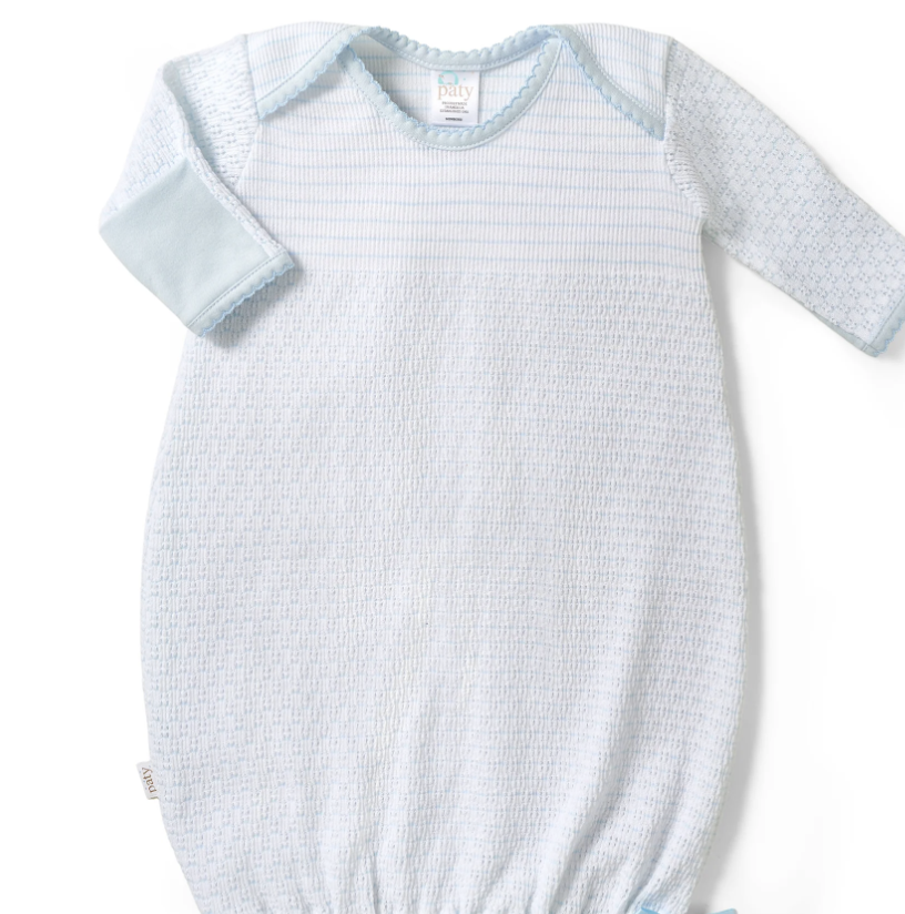 Paty Knit Pinstripe Overlap Gown w/Pima Trim Blue/Blue