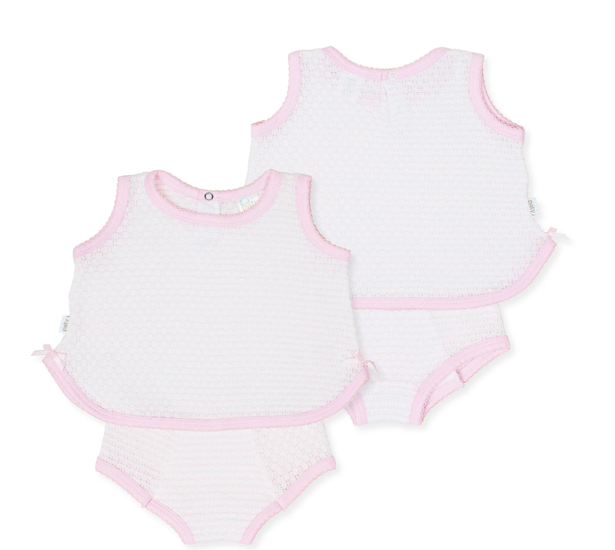 Paty Knit Two-Piece Sleeveless Diaper Set Pink w/Pink