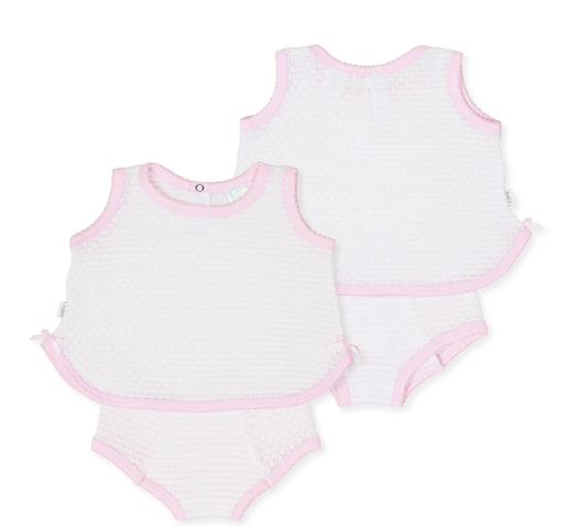 Paty Knit Two-Piece Sleeveless Diaper Set Pink w/Pink