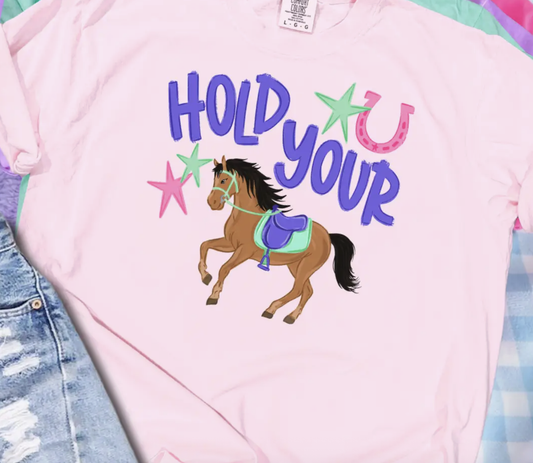 Hold Your Horses Youth Tee - Pink