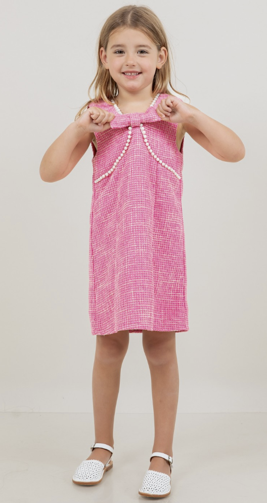 VOY Pearl Detailed Bow Tweed Dress