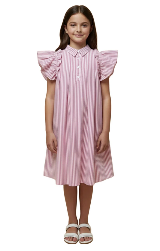 Hayden Girl Button Collared Pinstripe Dress - Pink