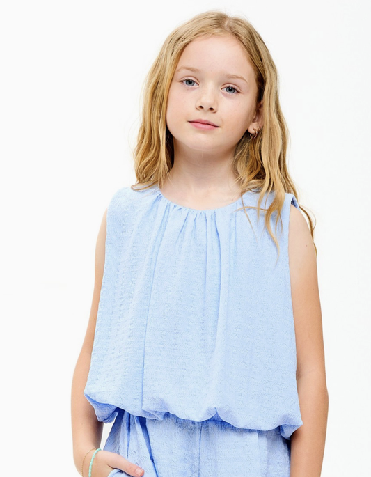 Good Girl Curly Wrinkled Sleeveless Bubble Top -  Blue