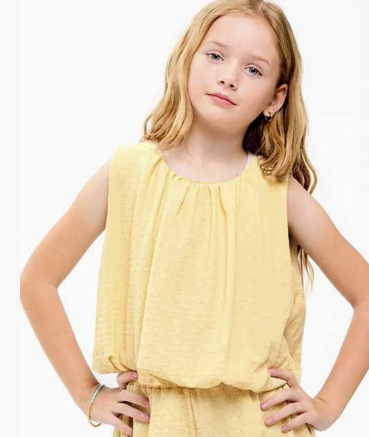 Good Girl Curly Wrinkled Sleeveless Bubble Top - Yellow