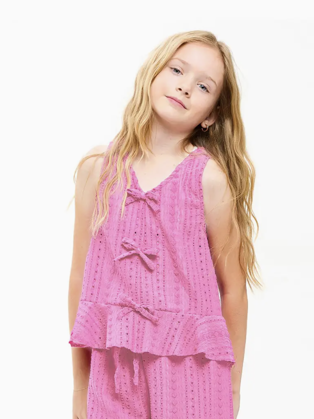 Good Girl Embroidered Eyelet Vest - Pink