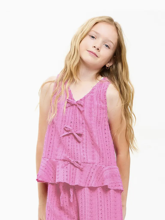 Good Girl Embroidered Eyelet Vest - Pink