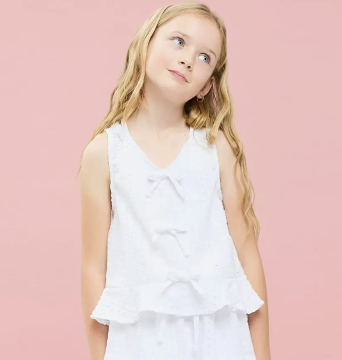 Good Girl Embroidered Eyelet Vest - White