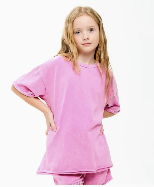 Good Girl Mineral Washed Raw Edge Tee - Pink