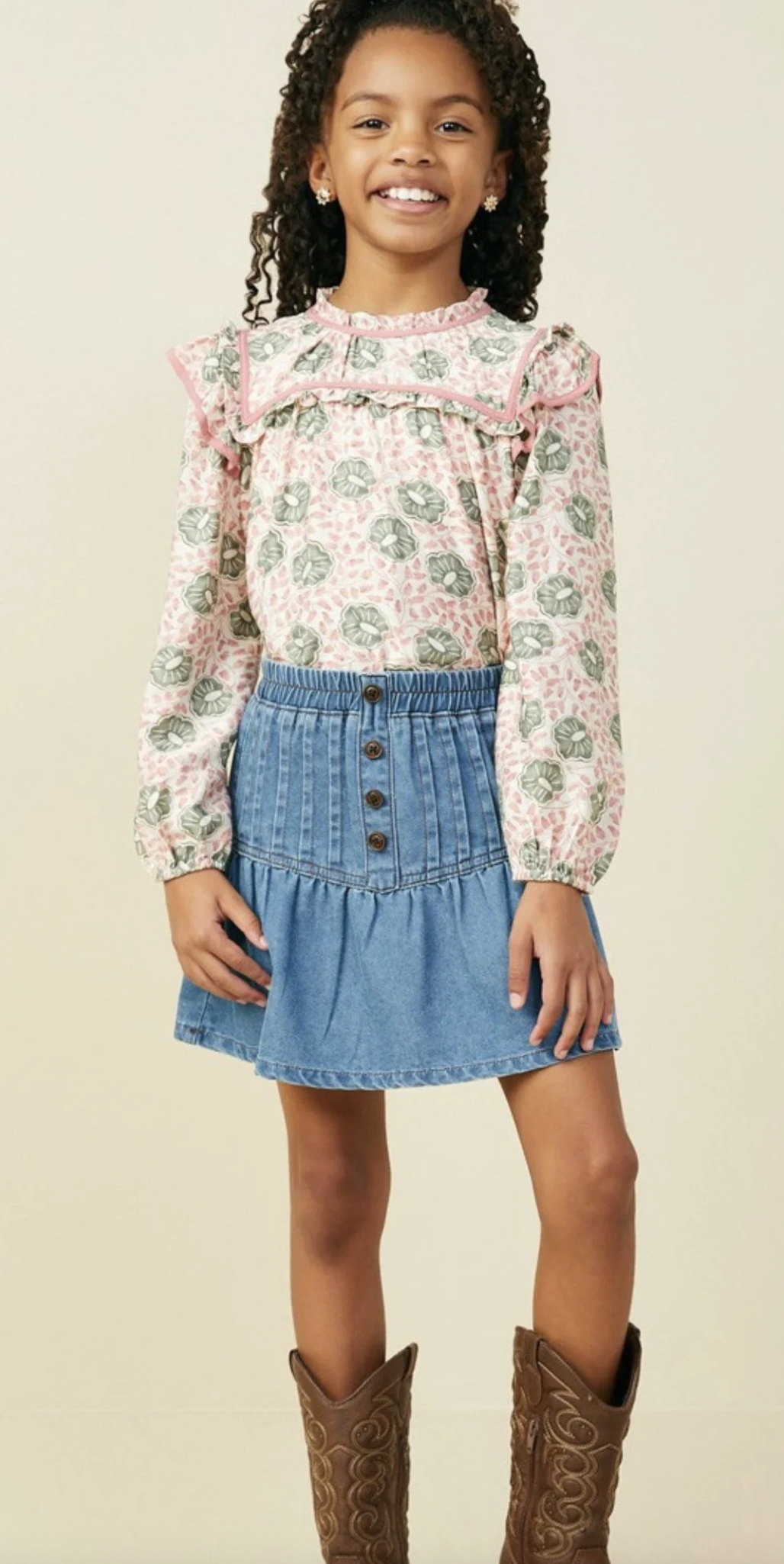 Hayden Girl Pleated Button Detail Denim Skirt