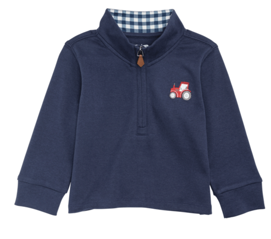 Mud Pie Tractor Icon Quarter Zip Pullover-Navy