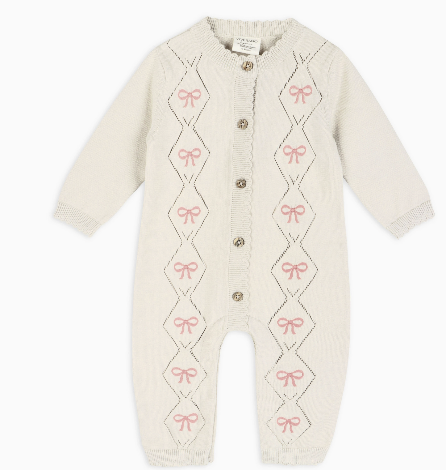 Viverano Evie BOw Pointelle Knit Baby Jumpsuit