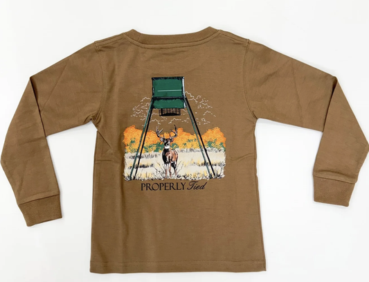 Properly Tied Boys Deer Feeder LS Tee - Walnut